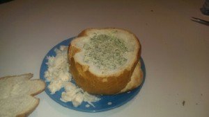 cob bread with spinach dip